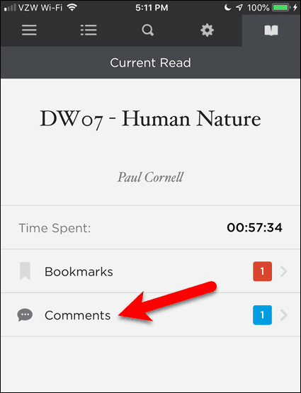 Tapnite Komentarji v BookFusion za iOS