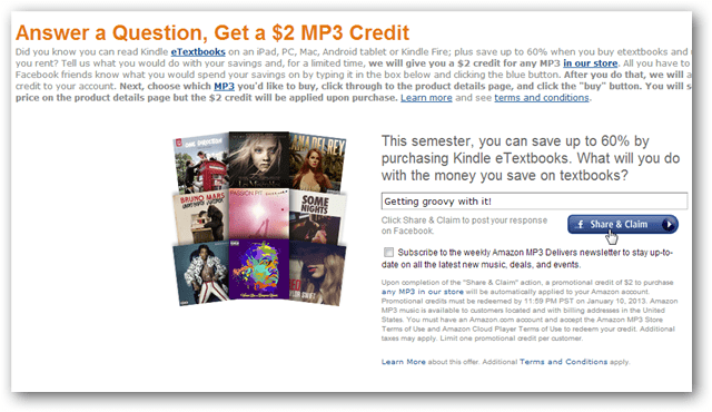 Pridobite kredit za Amazon MP3 v vrednosti 2 USD za objavo v Facebooku