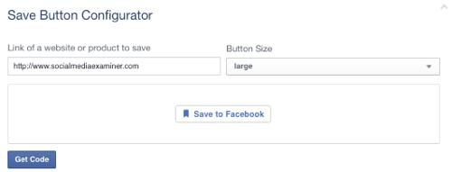 gumb za shranjevanje na facebooku nastavljen na url