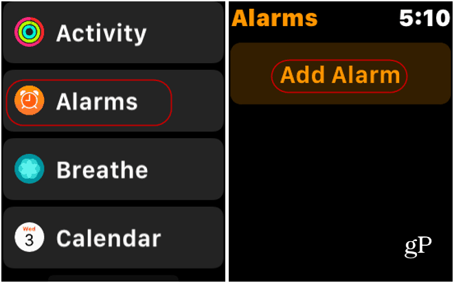 Aplikacija alarmov Apple Watch