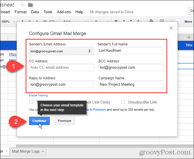 Konfigurirajte Gmail Mail Merge
