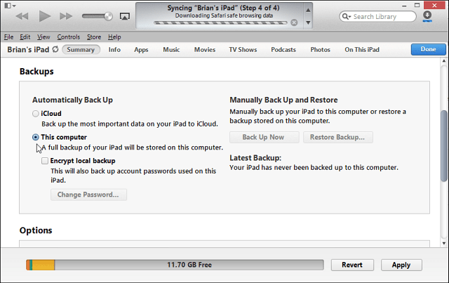 Varnostno kopiranje v iTunes