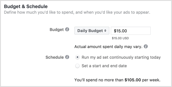 Facebook proračun in urnik oglasov
