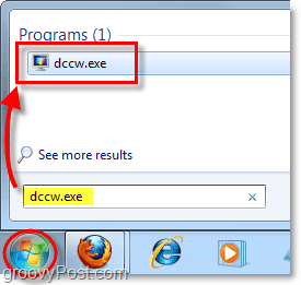zaženite dccw iz zagonskega menija v operacijskem sistemu Windows 7