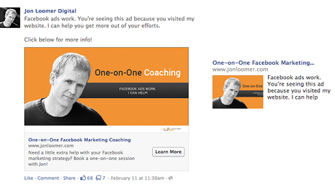 Facebook oglas, ustvarjen z uporabo ciljnih skupin na spletnem mestu