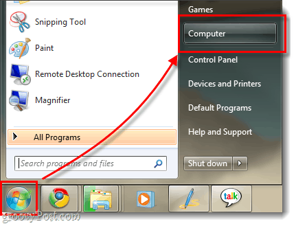 Windows 7 mojega računalnika v meniju in prikazuje krog začetnega menija