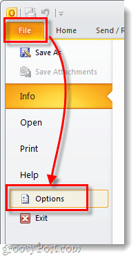 Možnosti datoteke Office 2010 Outlook