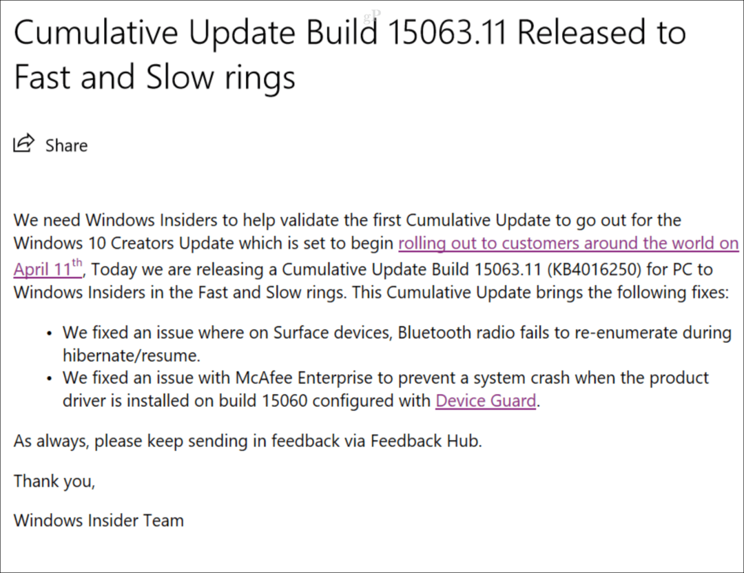 Objavljena prva kumulativna posodobitev za Windows 10 Creators Update