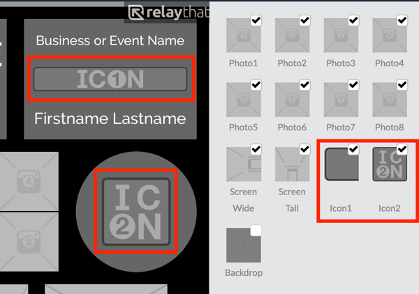Naložite svoj logotip na sličico Icon1 ali Icon2 v programu RelayThat.