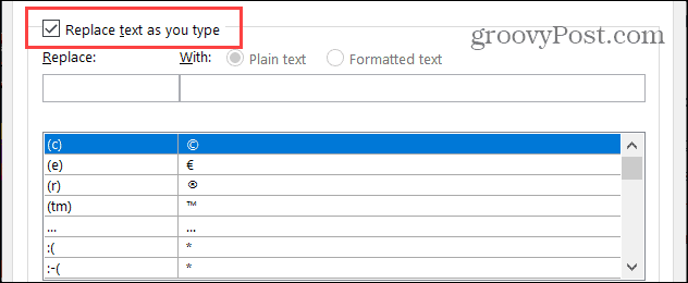 Zamenjajte besedilo, ko v sistemu Windows vnašate Word