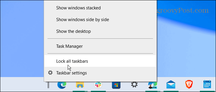zakleni vse opravilne vrstice osrednja opravilna vrstica Windows 10