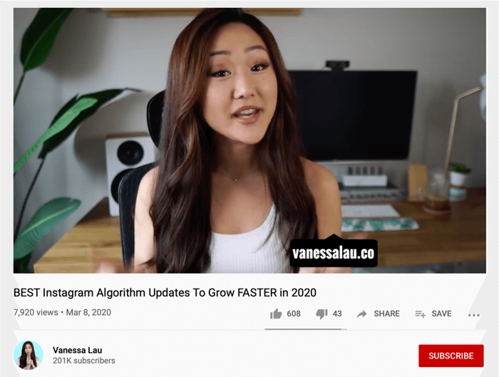 Vanessa Lau YouTube ročaj za skupno rabo videov v Instagramu