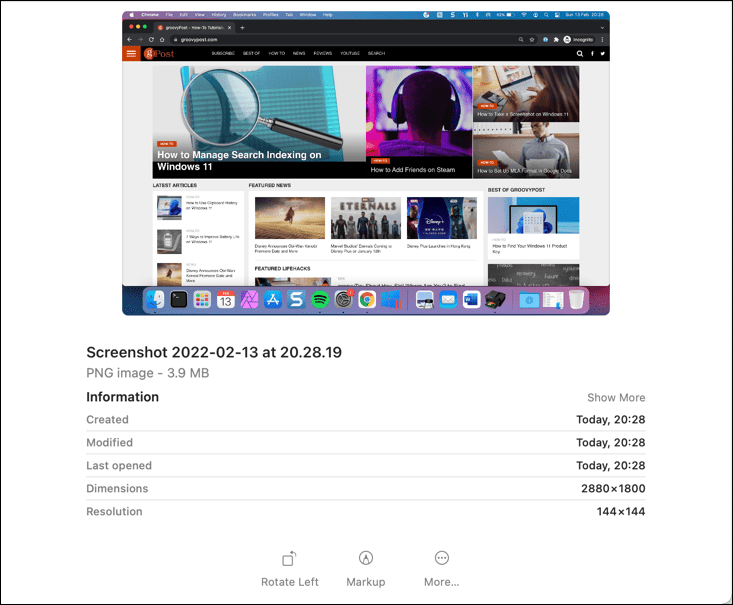 Primer posnetka zaslona Mac
