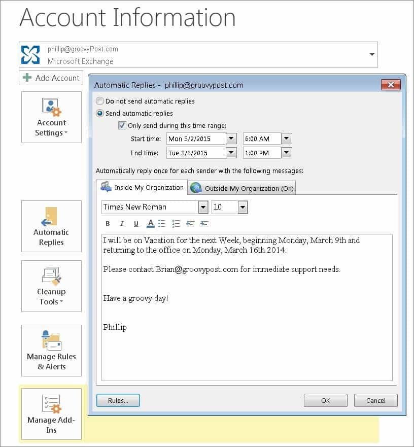 Omogočite samodejne odgovore s programom Office Assistant v Outlooku 2010 in 2013