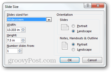 nastavitev strani powerpoint 2013 možnosti razmerje velikosti razmerje orientacija