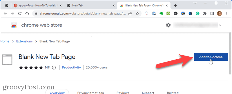 Dodajanje razširitve Blank New Tab Page v Chrome