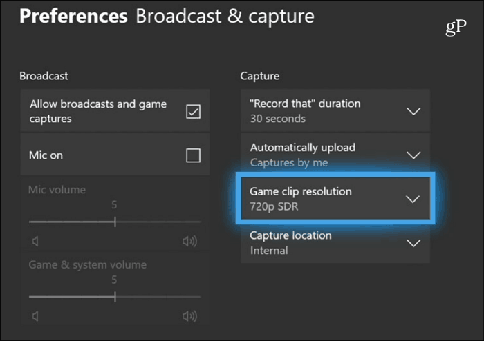 2 Game DVR Capture Settings