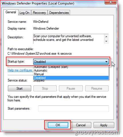 Onemogočite storitev Windows Defender v sistemu Windows Server 2008 ali Vista:: groovyPost.com