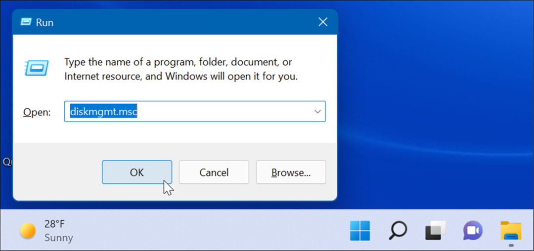 zaženite upravljanje odprtega diska v sistemu Windows 11