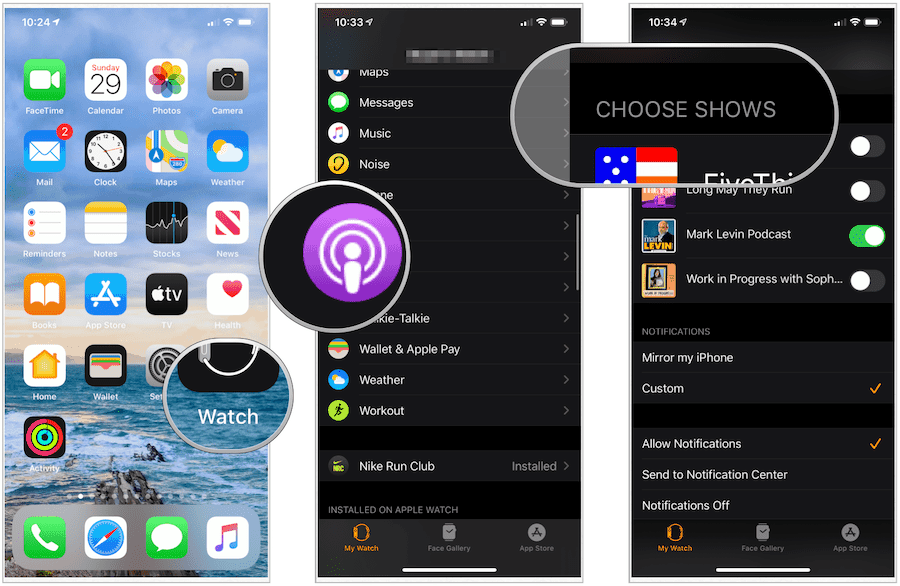 izberite podcaste na Apple Watch