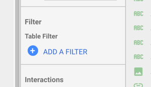 Uporabite Google Data Studio za analizo oglasov na Facebooku, korak 17, možnost dodajanja filtra pod filter Filter in tabela