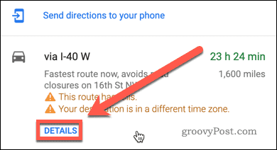 Gumb za podrobnosti o navodilih za Google Zemljevide