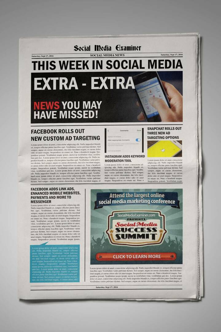 Facebook ciljne publike zdaj ciljajo na gledalce oglasov Canvas in druge novice iz družbenih omrežij za 17. september 2016.