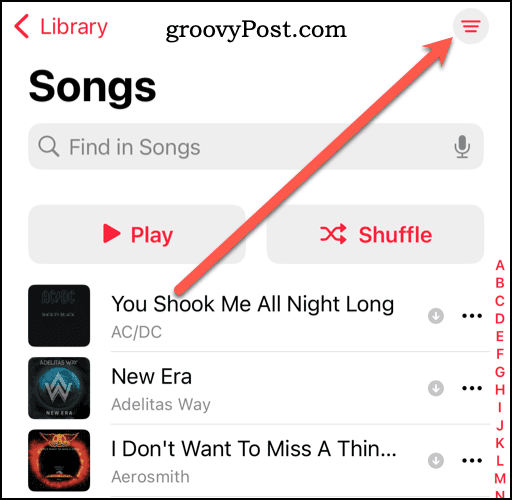 Ikona Več možnosti v knjižnici Apple Music