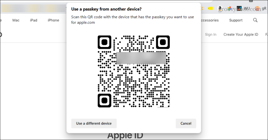 skenirajte kodo qr, geslo za račun Apple