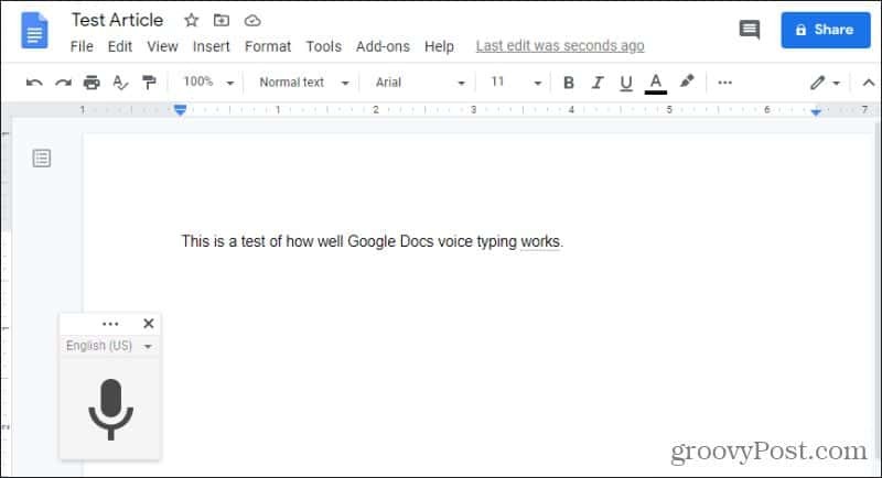omogočanje glasovnega tipkanja google docs