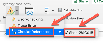Prikaži krožne reference v Excelu