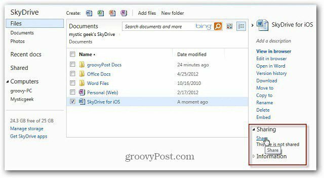 Delite datoteke SkyDrive s skrajšanim URL-jem