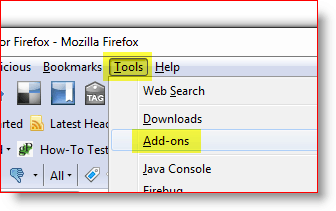 Odprite meni z dodatki Firefox