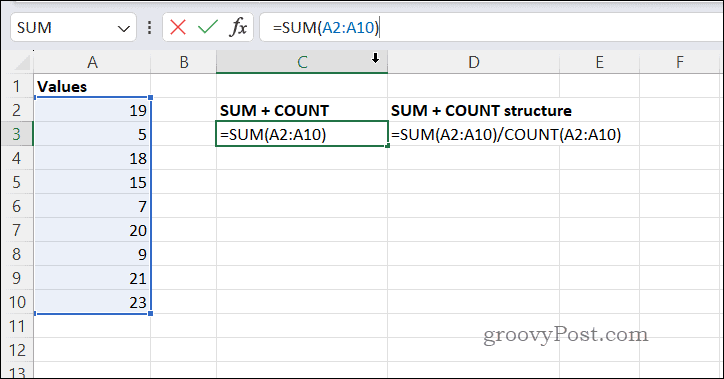 Izračun povprečij s SUMCOUNT v Excelu