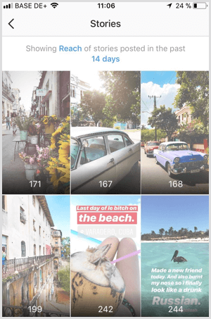Oglejte si podatke o Instagram Stories Reach v storitvi Instagram Analytics.
