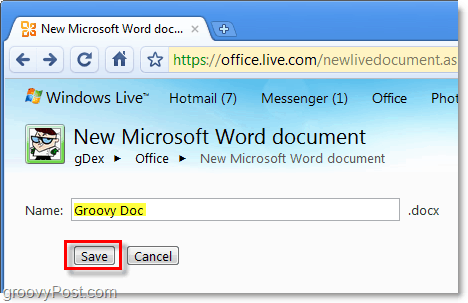 poimenujte besedni dokument in ga shranite v spletni aplikaciji Office v živo
