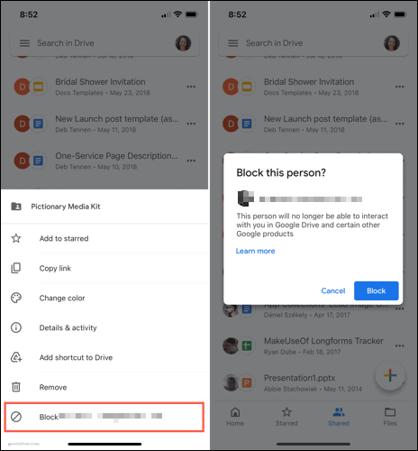 Blokirajte uporabnika v storitvi Google Drive v mobilnih napravah