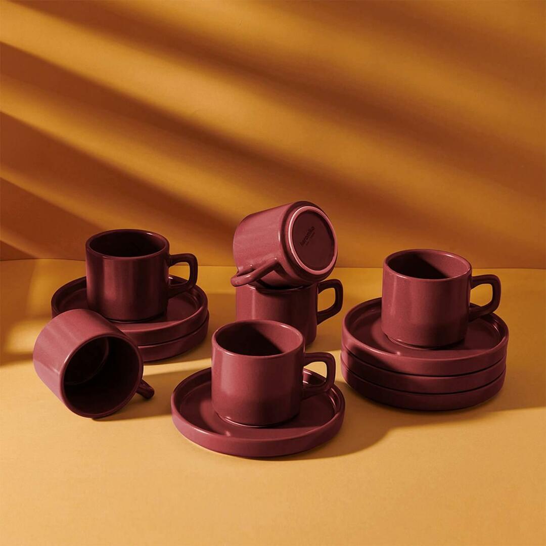12-delni set čajnih skodelic Keramika, ki ga je mogoče zložiti na enega