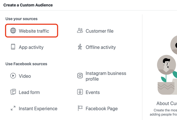 Uporabite Facebook oglase za oglaševanje ljudem, ki obiščejo vaše spletno mesto, 2. korak.