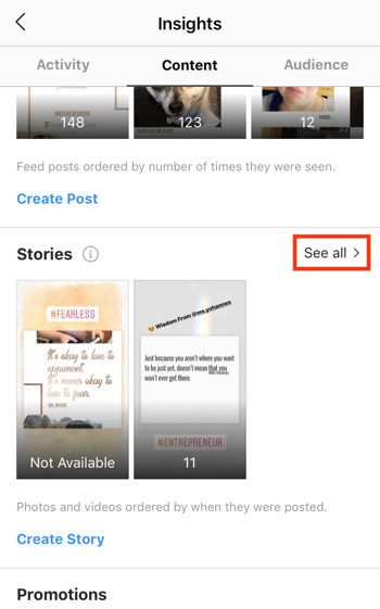 Oglejte si podatke o donosnosti naložbe v Instagram Stories, 3. korak.