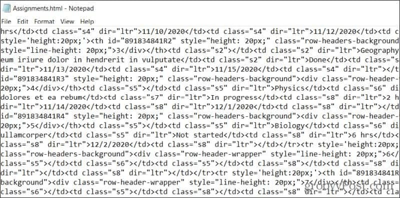 preglednica html