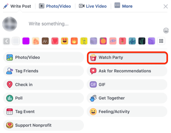 1. korak, kako začeti Facebook Watch Party v skupini Facebook