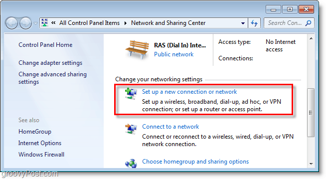 nastavite novo povezavo ali omrežje v operacijskem sistemu Windows 7