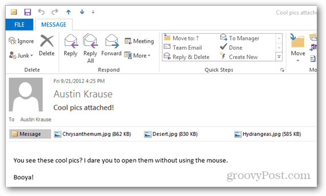 Kako odpreti priloge v Outlooku 2013 brez miške