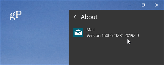 O različici aplikacije Mail