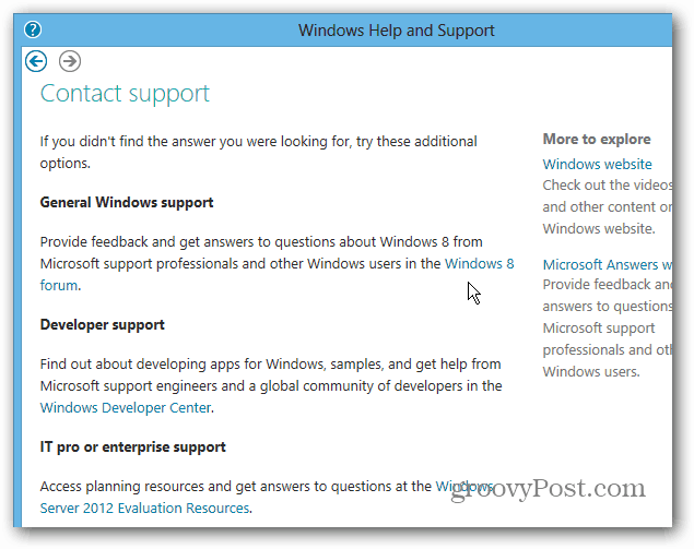 Obrnite se na forume za podporo Windows 8