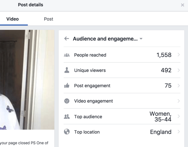 Facebook prikazuje ločeno statistiko o zaroki za objavo in video.