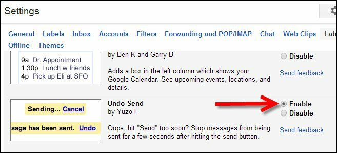 Omogoči razveljavitev pošiljanja v Gmail laboratorijih