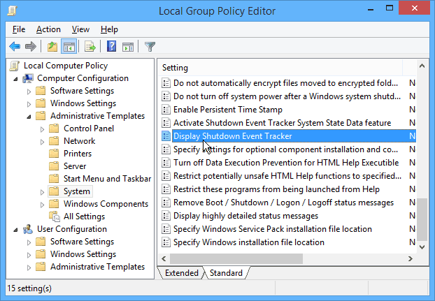 Ponovni zagon sistema za spremljanje dogodkov v sistemu Windows Shutdown Tracker