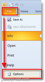 v Outlooku 2010 uporabite trak datoteke, da odprete možnosti